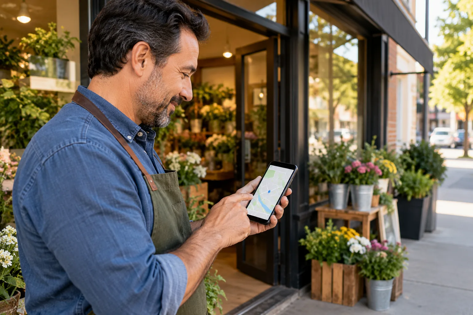 Small business professional reviewing inquiries on a laptop and phone